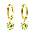 Boucles d'oreilles créoles dorées avec zircons vert clair en forme de cœur et griffes - Vert Fruit