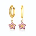 Elegant gold flower hoop earrings with pink zircon petals and polished finish - Gold + Pink Zirconia