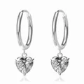 Silver heart hoop earrings with blue cubic zirconia charms for women - Steel Color White Zirconia