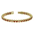 Tennis bracelet in gold titanium steel featuring round red zircon stones with secure clasp - Round Inlaid Beaded Style (B0185G-8) / 18cm / Gold/Red Zirconia