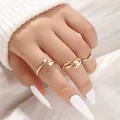Chic 6-piece irregular liquid metal teardrop ring set in elegant golden finish - One Size / Gold Streamlined Liquid Metal 3-Piece Set (6218801)