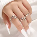 Three-piece silver irregular water drop ring set with polished minimalist design - One Size / Silver Minimalist Streamline 3-Piece Set (6218802)