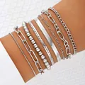 Σετ οκτώ τεμαχίων με στρώσεις από αλυσίδα με χάντρες σε λαμπερό ασημί φινίρισμα - Silver Tone 7-Piece Multi-layer Set (6116602)
