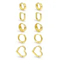 Elegantes vergoldetes geometrisches Creolen-Set mit fünf Paar minimalistischen C-Form Designs - Herzform-Kombination (5789701) / Gold