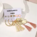Set di 6 paia di orecchini boho dorati con perle, stelle e nappine rosa - Stile Oro Nappina Rosa (5119901)