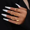 Minimalist 5-piece gold lava ring set featuring irregular geometric fluid design - Gold Irregular Lava Fluid Style (6237701HB)