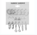 Set di 9 paia di orecchini bohémien argentati con perle, cerchi e forme floreali - Stile Perla Artificiale Geometrica Argento (5612402)