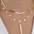 Three-layer gold necklace featuring snake chain and vertical bar pendant for women - Disk Tassel Style (5917201HB)