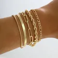 Fünfteiliges goldenes Armband-Set mit Figaro-, Schlangen- und Büroklammer-Kettendesigns - Gold 5-teiliges Set (5767001HB)