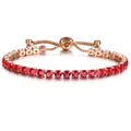 Adjustable rose gold tennis bracelet featuring square red cubic zirconia crystals - Rose Gold - Rose Red