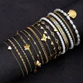 Mehrlagiges goldenes Fußkettchen-Set mit Schmetterlings- und Herzanhängern sowie Perlen - Gold Schmetterling Herz Stil(6225601HB)