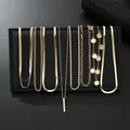 Multi-layer gold-plated chain set with sequins, pearls and rectangular pendant - Mixed Decorative Necklace Collection (6455101HB)