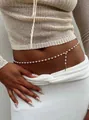 Elegant multi-layer white pearl waist chain featuring a gold cross pendant charm - Pearl Cross Pendant Waist Chain (6460201HB)