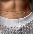Three-layer golden waist chain for women with delicate pearls and gold beads - Pearl Micro-Bead Triple Layer (6464701HB)