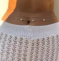 Three-layer silver waist chain with elegant white pearls for beach body jewelry decor - Pearl Micro-Bead Triple Layer (6464702HB)