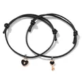 Bracelets de couple en cordon noir avec breloques serrure et clé en or rose - Style Tressé Clé et Serrure Coeur Noir et Or (53414HB)