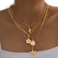 Juego de collares dorados de capas con colgantes de caracola estrella de mar y perla - 6502101hb