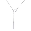 Detailed close-up of a silver Y-shaped lariat necklace with a circular ring and bar pendant - Ring and Bar Style (32B22)