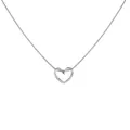 Macro detail of silver hollow heart pendant on a fine snake chain necklace with sleek finish - Hollow Heart Style (5626701)