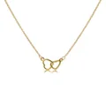 Close-up of golden double-heart necklace with delicate hollow pendant and cross chain link - Double Heart Style (5542201)