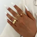 Verstellbares goldenes Seestern- und Muschelring-Set für den Strandurlaubs-Look - Seestern Jakobsmuschel Offener Stil (6467001) / Gold