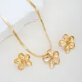 Set aus goldener Blumen-Halskette und Ohrringen mit matter Textur für Damen im Modestil - Goldene Strukturierte Blume Halskette Ohrstecker Set (6279501HB)