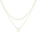 Double-layered gold beaded necklace with a minimalist small circular ring pendant - Double Layer Round Ring Style (5856301) / Gold