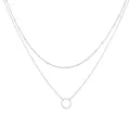 Elegant silver double-layer necklace with minimalist circular pendant and bead chain - Double Layer Round Ring Style (5856302) / Silver