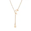 Elegant rose gold Y-necklace featuring hollow moon and star charms with minimalist design - Star and Moon Y-Shape Style (NJ421) / Rose Gold