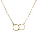 Minimalist double interlocking circle pendant necklace in a bright golden finish - Interlocking Rings Style (5451)