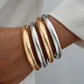 Chunky gold and silver metallic bangle set with five polished round tube bracelets - Gold and Silver Chunky Mix Style (6546703HB)