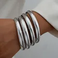 5-piece set of polished silver metal chunky bangles in minimalist bold style - Silver Chunky Style (6546702HB)