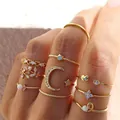 Böhmisches Goldring-Set mit Stern-, Mond-, Herz- und Opal-Akzenten für Damen - Böhmisches Hohles Herz Set (55339)