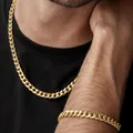 Ensemble collier et bracelet maille cubaine pour homme avec finition dorée polie - Or