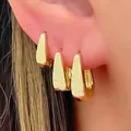 Minimalist gold textured cone hoop earrings set with hammered finish for women - 6096601HB/Gold Geometric U-Shape 3-Piece Set