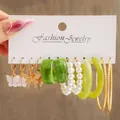 6-pair set of acrylic, faux pearl, and gold alloy earrings on a fashion display card - Butterfly Resin Artificial Pearl Multi-piece Set (5640001)