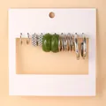 6-pair earring set featuring silver hoops, pearl accents, and green acrylic rings - Silver Resin Artificial Pearl Multi-piece Set (5387525)