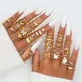Golden butterfly and cross ring set with pearls and stars for elegant stacking look - Gold Butterfly Heart Pearl Multi-piece Ring Set (6183201HB) / Gold