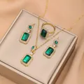 Set gioielli di lusso con smeraldo collana orecchini e anello in finitura oro - Set di Gioielli Smeraldo Vintage (5965501)