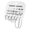Set de 9 pares de pendientes plateados con perlas sintéticas y circonitas - Estilo de pendiente mixto plateado (5445701) / Aleación