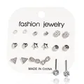 Set de 9 pares de pendientes plateados con perlas, corazones y símbolos de infinito - Estilo perla artificial y strass plateado (EJ59525) / Aleación
