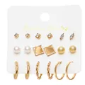 Juego de 9 pares de pendientes dorados vintage con perlas de imitación y circonitas - Estilo Exquisito Dorado (50517) / Aleación