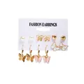 Detail of silver butterfly and faux pearl earring set featuring moon and star motifs - Sweet Heartbeat Butterfly Shadow (53676)