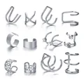 12-piece silver ear cuff set featuring leaf and layered designs for non-pierced ears - Full Design Set (5299902) / Silver