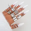Chic 14-piece silver geometric ring set with irregular polished shapes for women - Modern Geometric Open Ring Style (6504102HB) / Silver