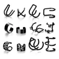 12-piece black ear cuff set featuring minimalist U-shape, crisscross, and rhinestone designs - Full Design Set (5299903)