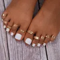 10pcs set of adjustable gold toe rings featuring heart and leaf designs for beach wear - Gold (6518001HB)