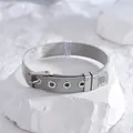 Bracciale in maglia milanese argento con fibbia industriale e fori regolabili - Colore acciaio