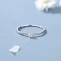 Anello minimalista in argento con un singolo diamante rotondo in una griffa a quattro - US 6 / Colore acciaio