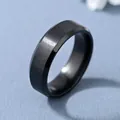 Bague minimaliste en acier titane noir mat avec finition brossée et bords polis - US 6 / Noir